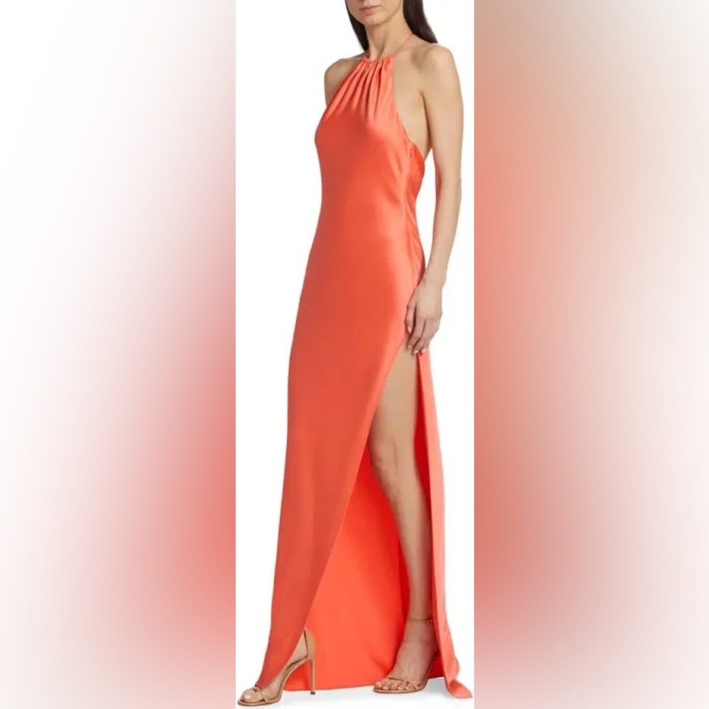 Summer Away Yellow Halter Open Back Satin Maxi Dress NWT